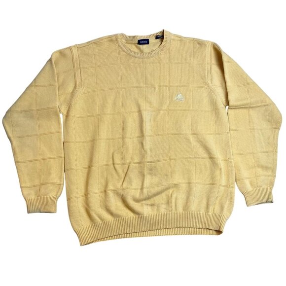 Izod Mens Sweater Medium Yellow 100% Cotton Collegecore Preppy Quite Luxury - Picture 1 of 12